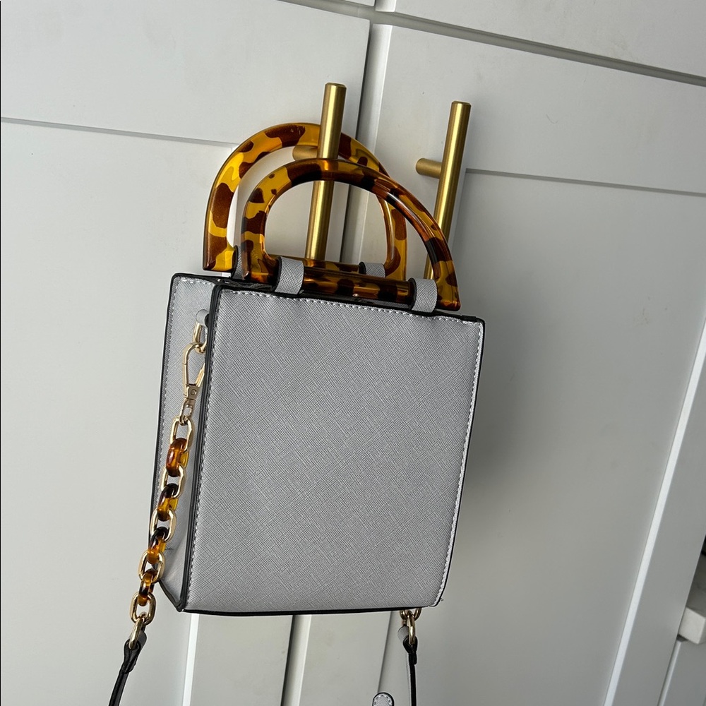 Mini Gray Handbag with Tortoise shell Handles